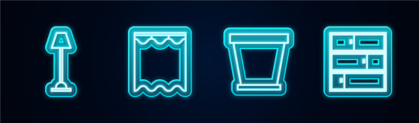 设线落地灯、窗帘、花盆及图片下载