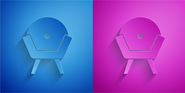 剪纸扶手椅图标孤立在蓝色和图片下载