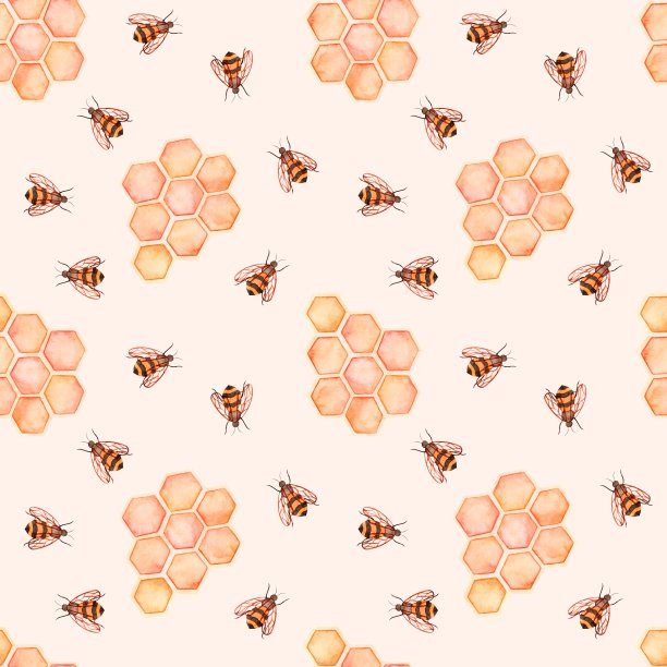 无缝水彩图案与蜂巢和蜜蜂。图片下载