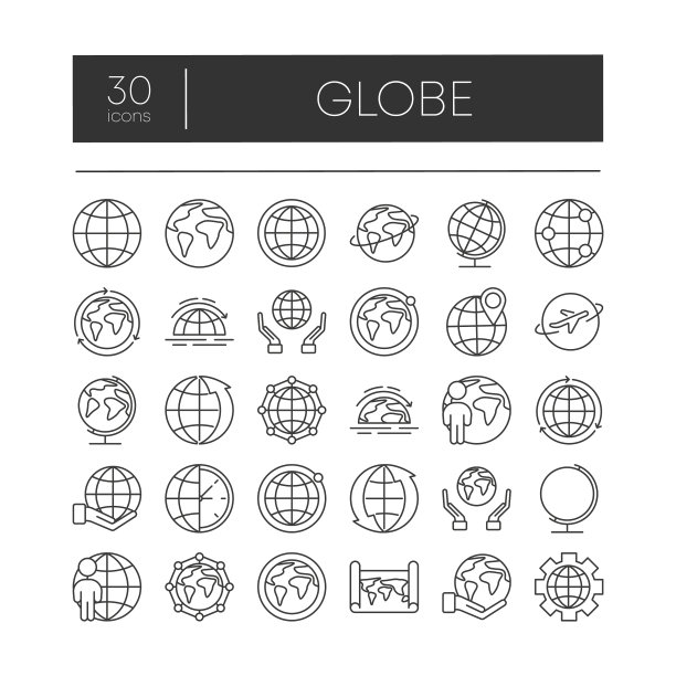 大设置30个球体相关的轮廓图标在白色上图片下载