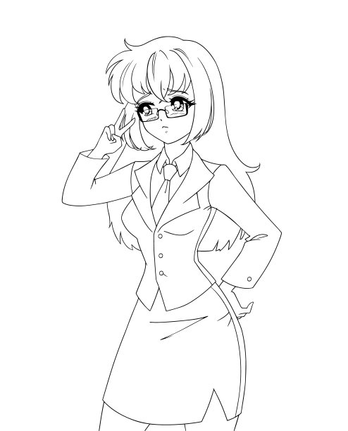 可爱的动漫女孩穿着办公套装，孤立在白色背景上。图片下载