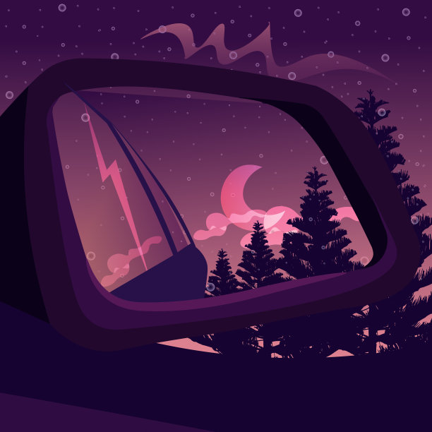 侧视镜映出一片黑暗的森林图片下载