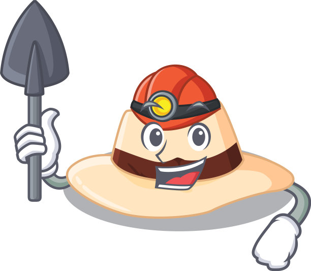 一个卡通图片巴拿马帽矿工与工具图片下载