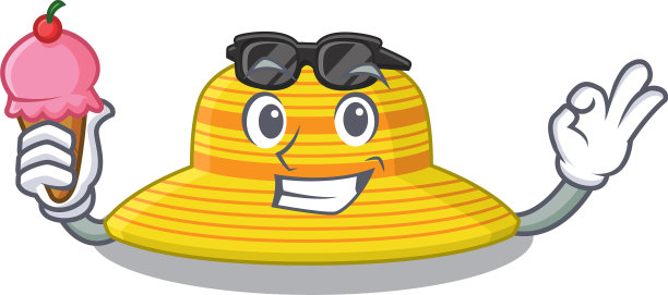 一个卡通画的夏天帽子拿着锥形冰图片下载