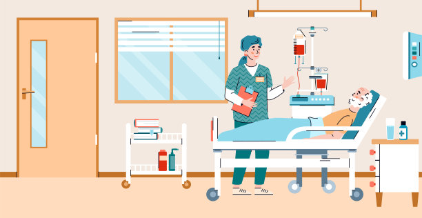 养老院或医院病房用病人和医生平面矢量说明。图片下载