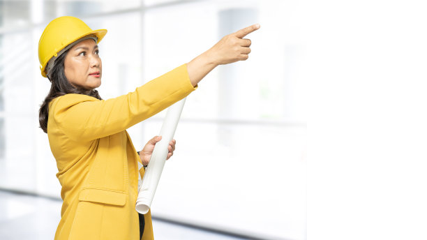 建筑师或工程师工作项目会计和施工头盔，施工会计概念。图片下载