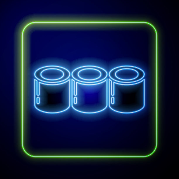 发光的霓虹灯寿司图标孤立在蓝色图片下载