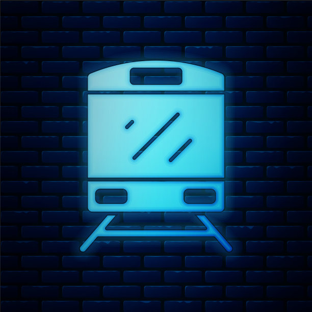 霓虹灯火车图标孤立在砖墙上图片下载