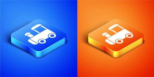 等距玩具火车图标孤立在蓝色和图片下载