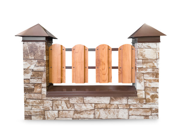 栅栏与木板和石柱隔离在白色图片下载