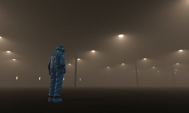 穿着防护服的科学家在一个空城市里图片下载