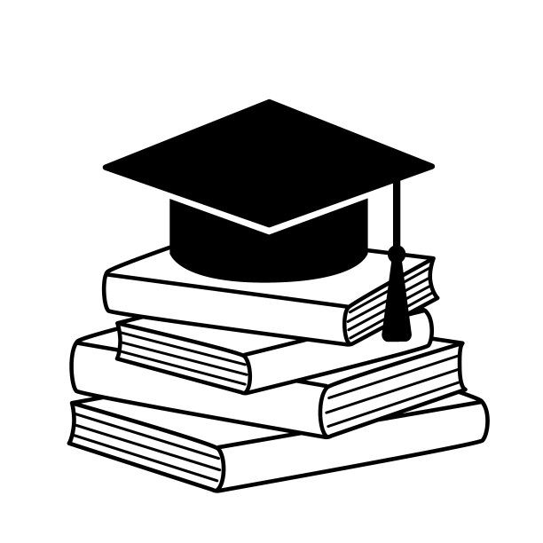 一叠书和一顶毕业帽。象征着知识、智慧、学习。通过学士学位考试。黑白矢量插图。孤立在白色背景上。图片下载