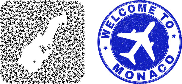 欢迎水印邮票印章和摩纳哥地图图片下载