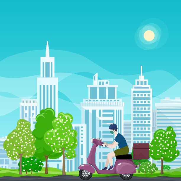 送餐员骑着滑板车图片下载