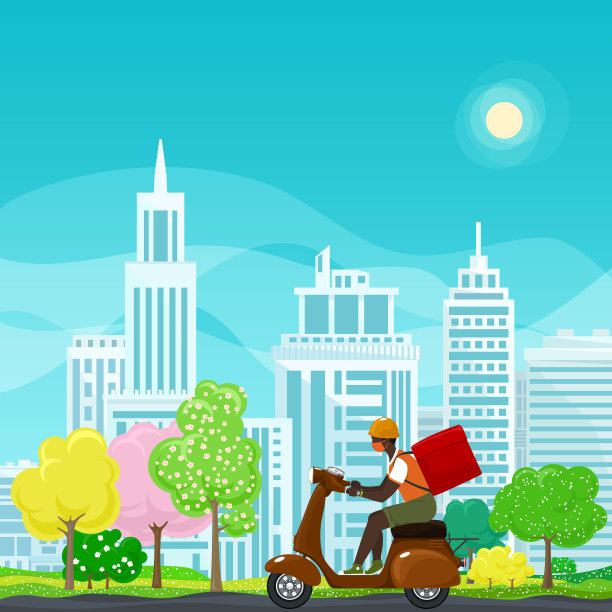 送餐员骑着滑板车图片下载