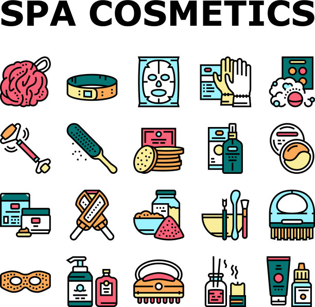 水疗化妆品美容收集图标集图片下载