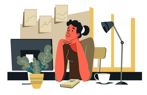 爱做梦的女人坐在工作的地方想着图片下载