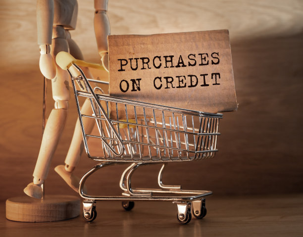 在空的购物车里用纸箱纸上的铭文赊购。危机的概念图片下载