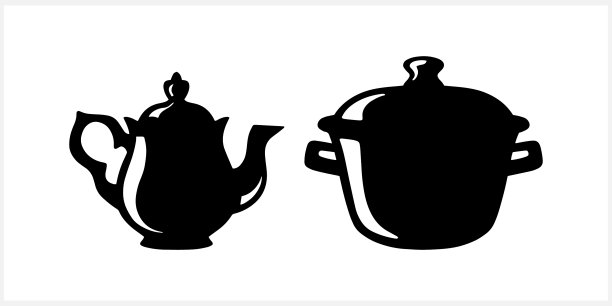 白色背景上的茶壶和平底锅图片下载