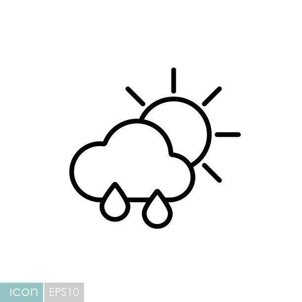 阳光、雨云和雨滴图标图片下载