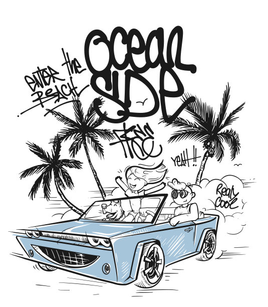 t恤图形。一对享受敞篷车的情侣图片下载