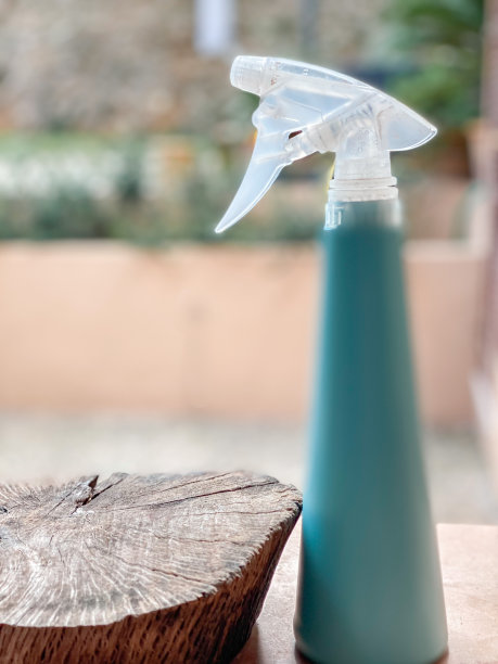 用植物和塑料喷雾器浇水的静物图片下载