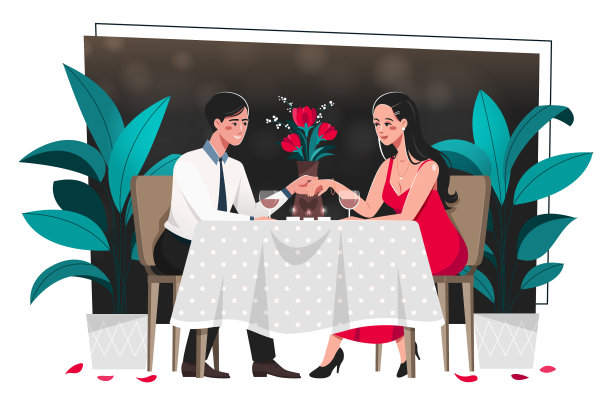 年轻夫妇享受浪漫的晚餐约会图片下载