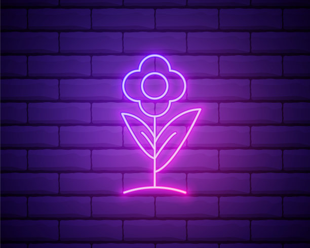 花朵粉色发光霓虹灯UI和ux图标发光标志图片下载