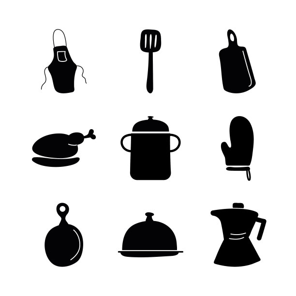 捆绑9个厨房用具设置图标图片下载