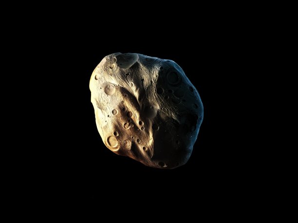 黑色背景上有陨石坑的大小行星，宇宙石头图片下载