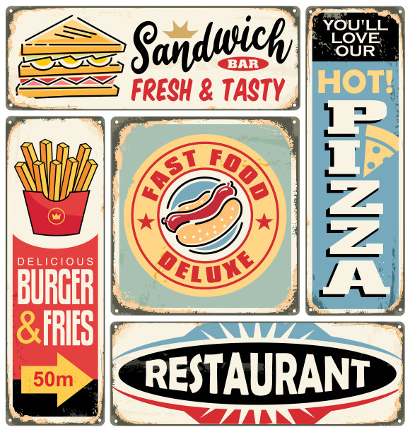 快餐店和就餐者复古的标志图片下载