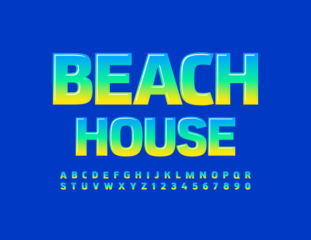矢量创意标志海滩屋。闪亮的字母和数字集图片下载