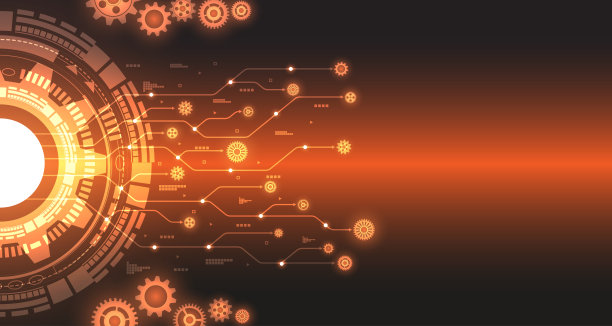 工程齿轮图案与发光的光环，科技风格的橙色背景。EP.6图片下载