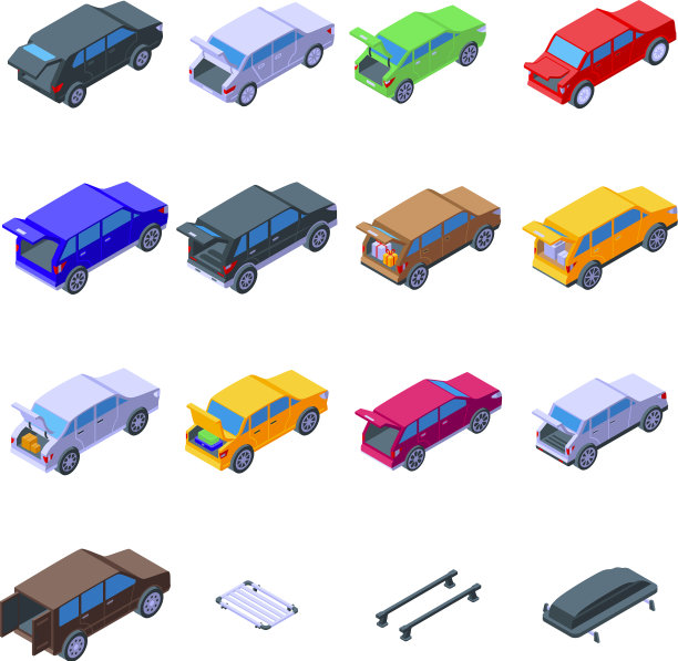 后备箱汽车图标设置等距样式图片下载