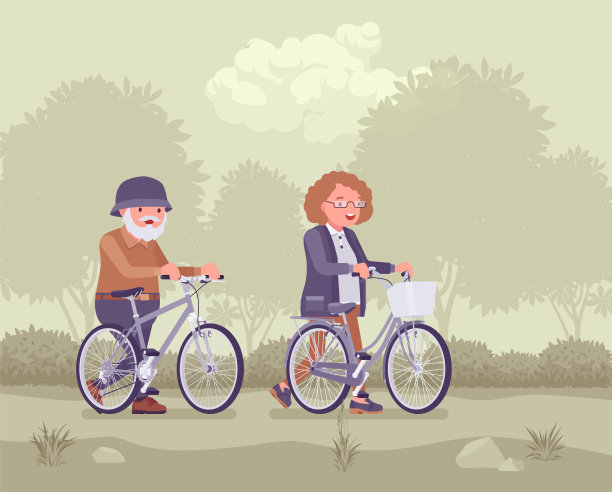 老年人积极向上，快乐健康的老年人喜欢运动，骑自行车图片下载