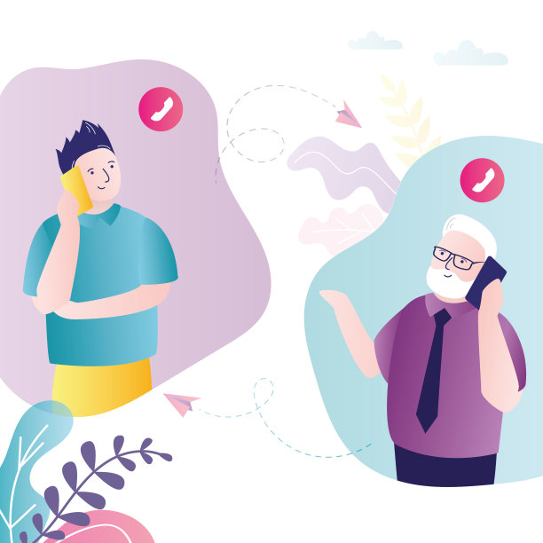 年轻的男性角色告诉年长的父亲消息。孙子和爷爷打电话交流图片下载