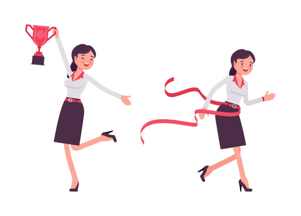 聪明的女商人，商业经理赢得了丝带奖杯，越过了终点线图片下载