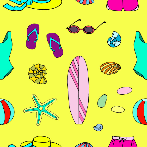 无缝插图的主题，放松在海滩上。矢量图。图片下载