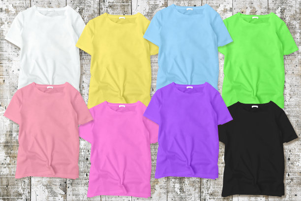 中性t恤样板样板8种颜色时尚的平面背景图片下载