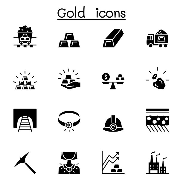 金色图标设置矢量插图平面设计图片下载