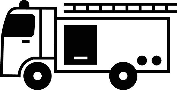 消防员运输概念，卡车侧面视图与楼梯案例矢量图标，救援服务设计，紧急响应车辆符号在白色背景图片下载