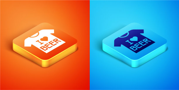 等距的啤酒t恤图标孤立在橙色和图片下载