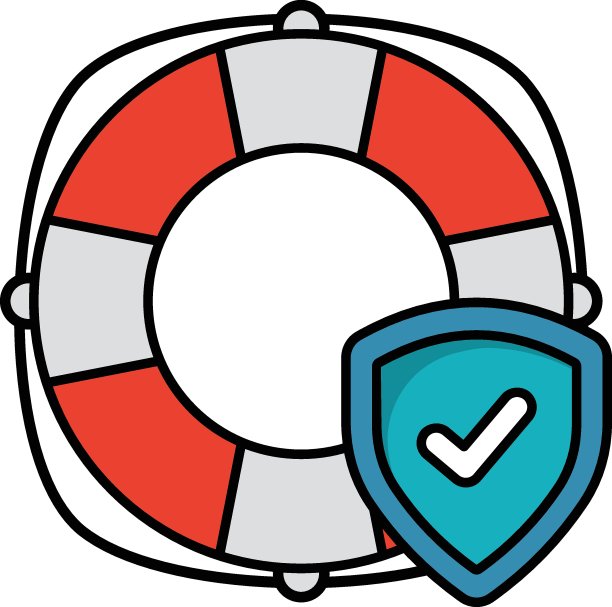 Kisby环覆盖盾概念，人寿保险矢量颜色图标设计，财务损失保护符号在白色背景，风险管理标志，生命甜甜圈或保存股票插图图片下载