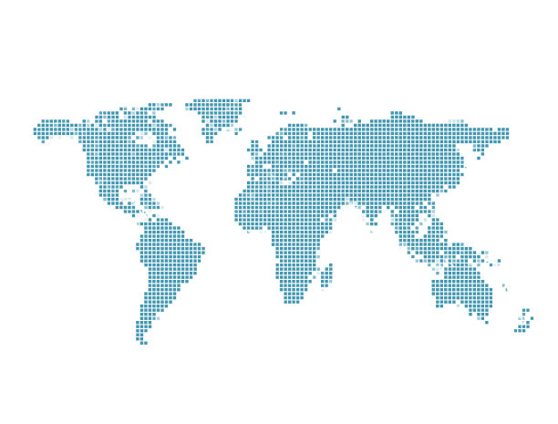 白色背景上的蓝色像素世界地图图片下载