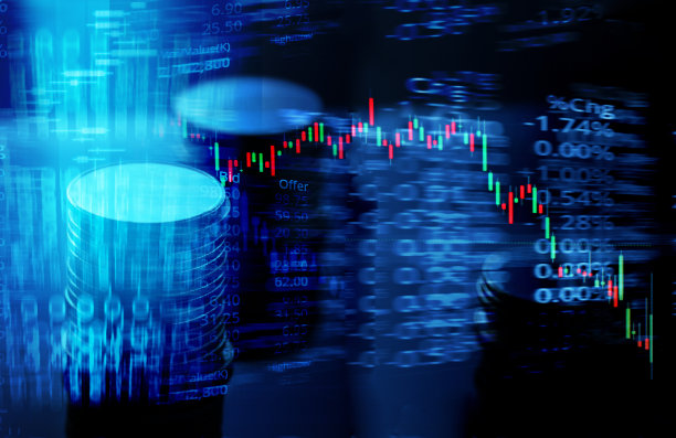 在医药卫生事业蓝旗背景下的钱币钱币和股票市场图表图片下载