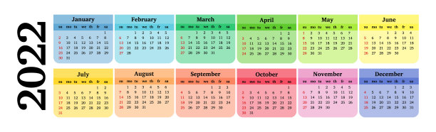 白色背景上的水平日历为2022年图片下载