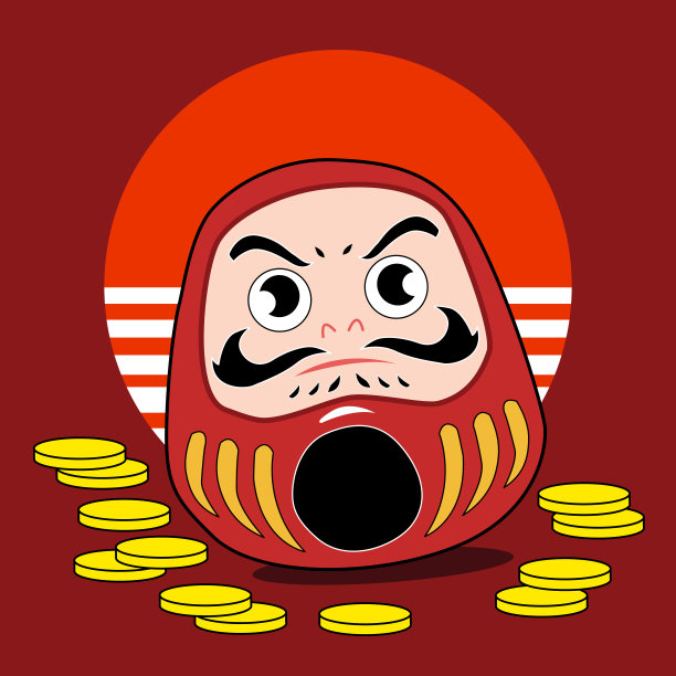 可爱的卡通风格幸运达摩（日本幸运符）矢量插画图片下载