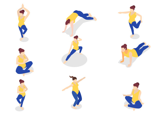 一组年轻女子做各种瑜伽姿势图片下载