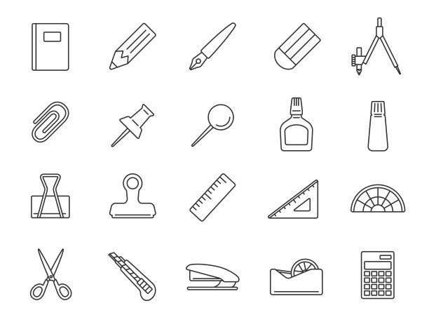 文具的图标集。图片下载