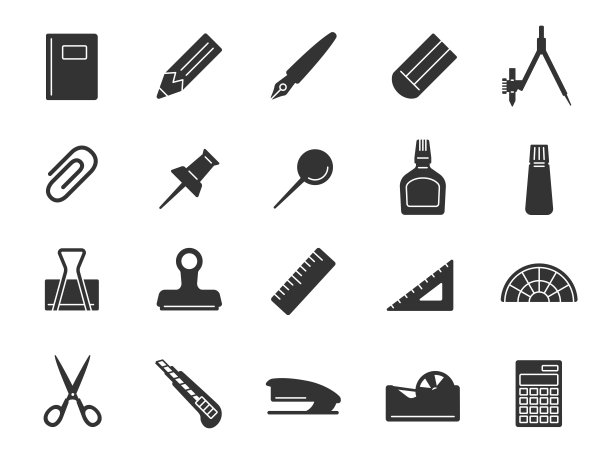 文具的图标集。图片下载